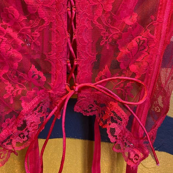 Shirley vintage red teddy lingerie bustier top lace up front sheer. Lace. 38 - Picture 3 of 9